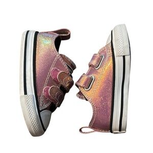 Converse Pink Glitter Girl Sneakers with Velcro Straps and Rubber Toe Cap Size 4